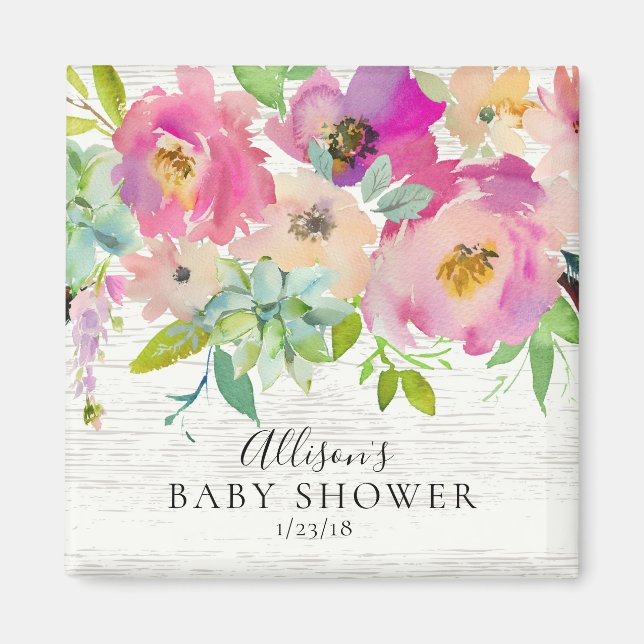 Íman Rustic Succulents Floral Chá Favor Magnet (Frente)