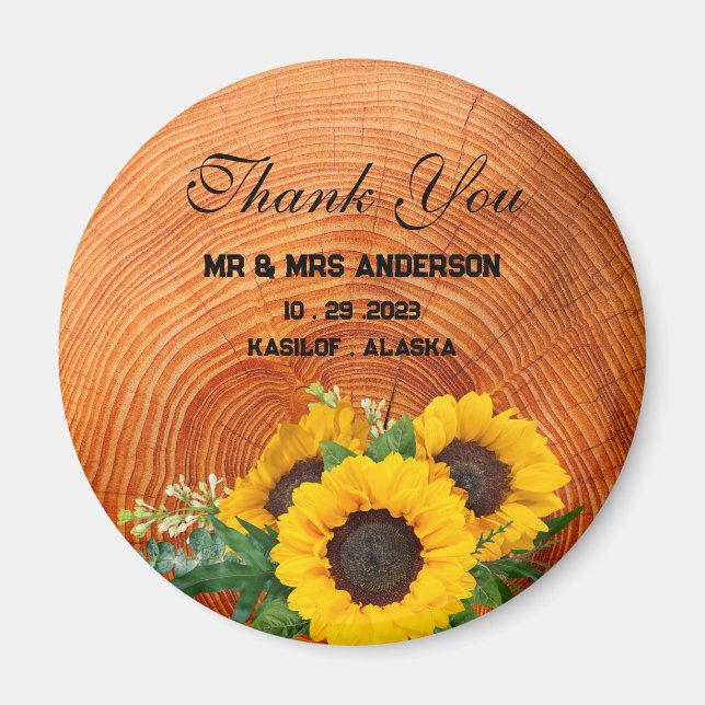 Íman Rustic Sunflower Wooden Weden Favor Gift (Frente)