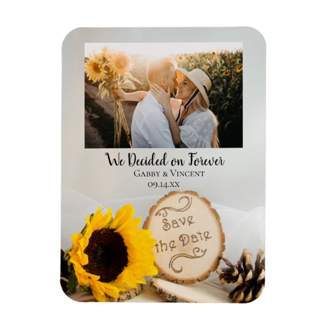 Íman Rustic Sunflower Woods Casamento Salve a Data (Vertical)