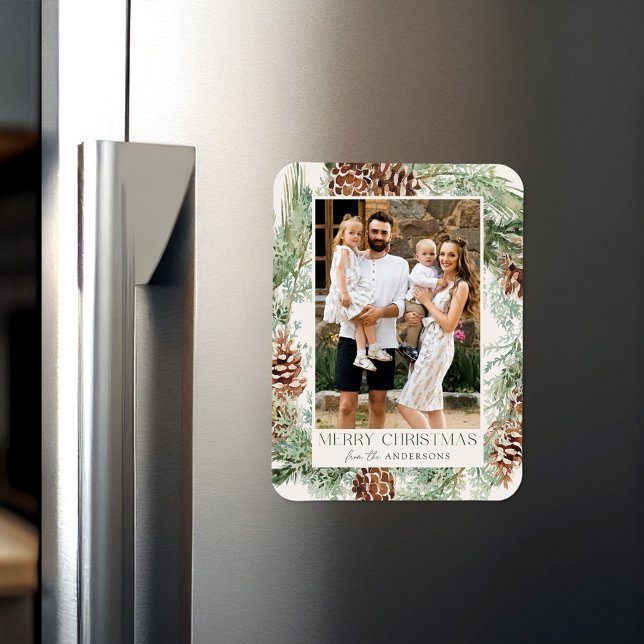 Íman Rustic Watercolor Pine Cone Wreath Photo (Criador carregado)