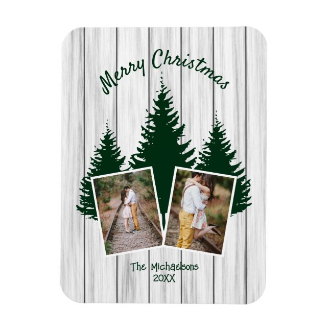 Íman Rustic Woodland Christmas Photo (Vertical)