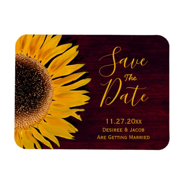 Íman Rustic Yellow Burgundy Sunflower Salvar Data (Horizontal)