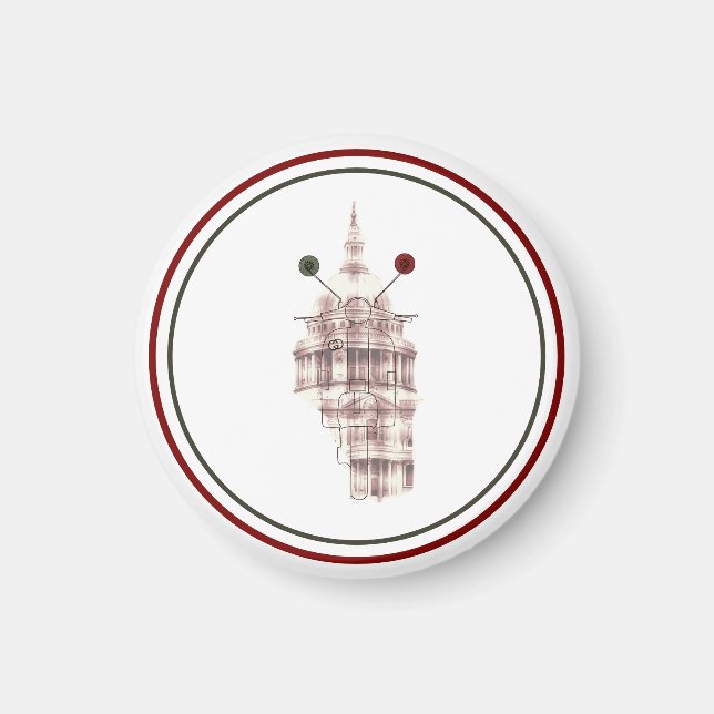 Íman Rústico Vermelho Catedral Sketch Urbano (Frente)