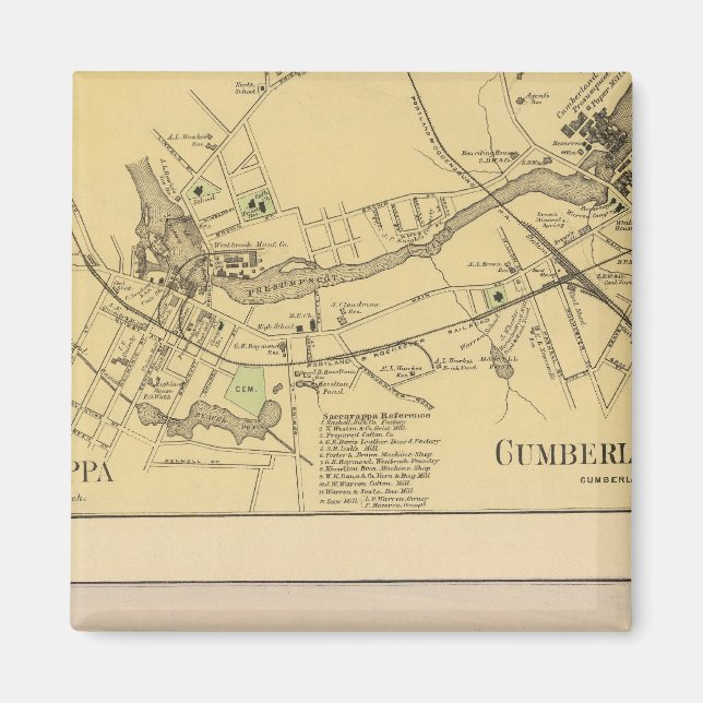 Íman Saccarappa, Cumberland Mills, mapa da vila de Wash (Frente)
