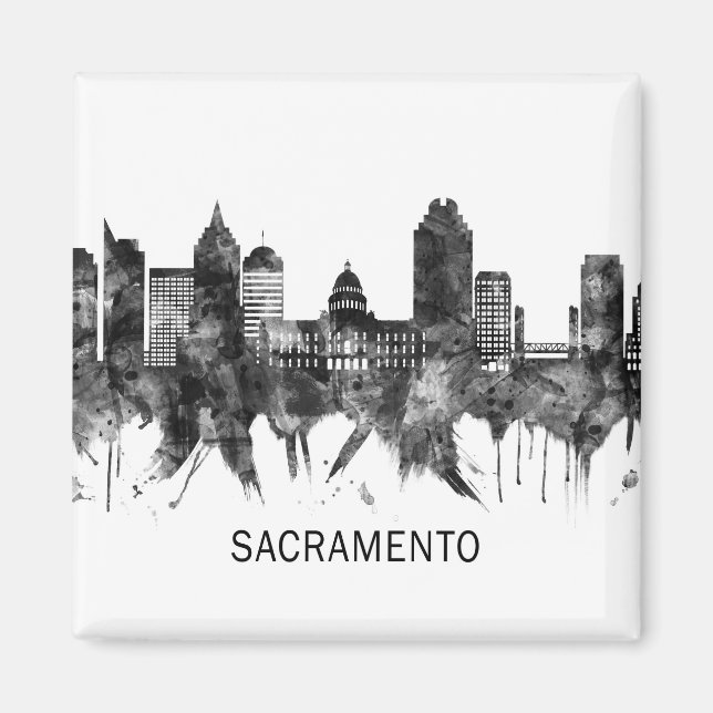 Íman Sacramento California Skyline BW (Frente)