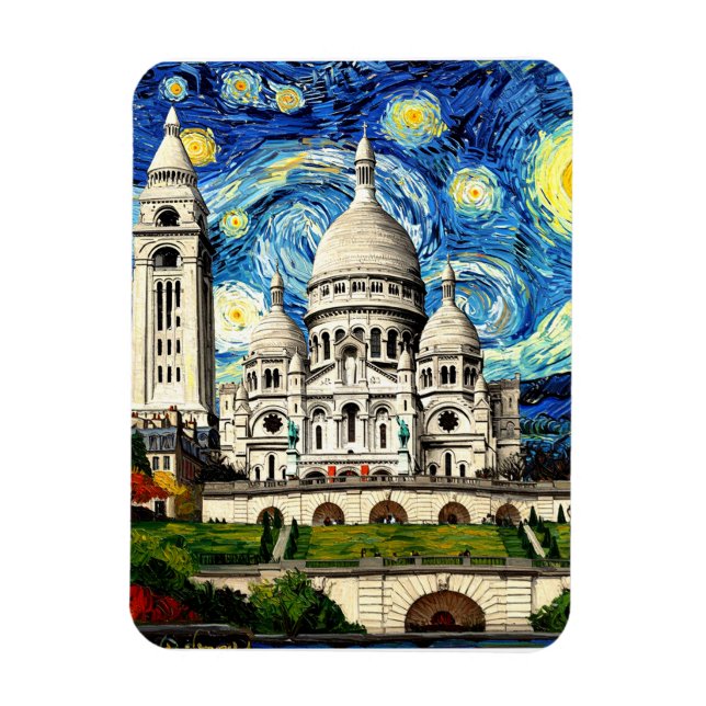Íman Sacre-Coeur Paris França Noite Estrelada (Vertical)