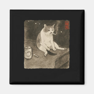 Íman Sad Cat Fumante Engraçado Meme Sumi-e Kit de Arte