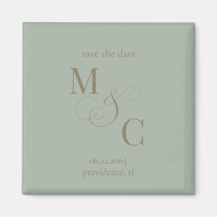 Íman Sage Casamento Minimalista Monograma Save the Date