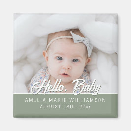 Íman Sage Green Contemporâneo Hello Baby Magnet