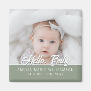 Íman Sage Green Contemporâneo Hello Baby Magnet
