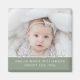 Íman Sage Green Contemporâneo Script Hello Baby Magnet