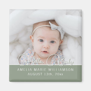 Íman Sage Green Contemporâneo Script Hello Baby Magnet