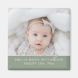 Íman Sage Green Diversão Script Hello Baby Magnet