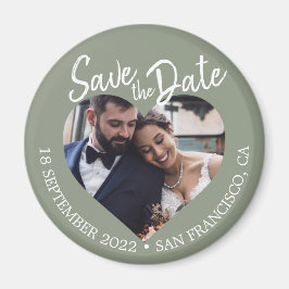 Íman Sage Green Photo Modern Script Save the Date