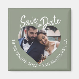 Íman Sage Green Photo Modern Script Save the Date