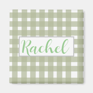 Íman Sage Green White Gingham Personalizado