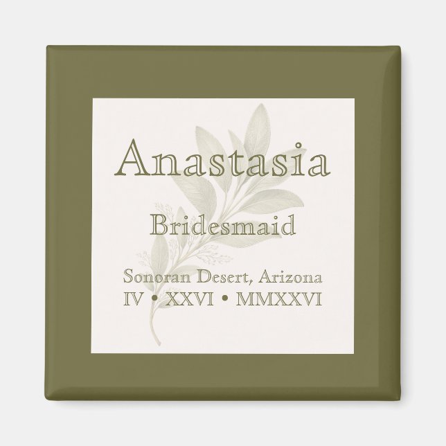 Íman Sage Personalized Bridesmaid Name Magnet (Frente)