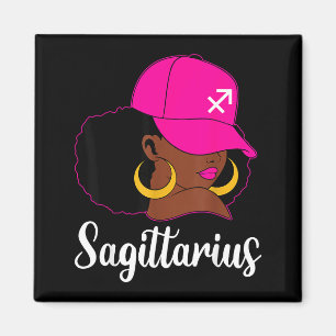 Íman Sagitário Menina Negra Rosa Chapéu Zodíaco Anivers