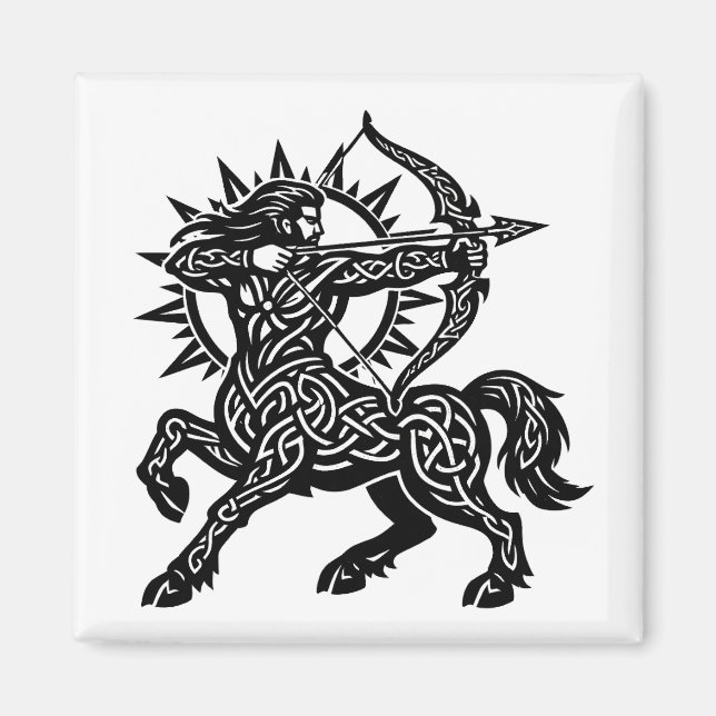 Íman Sagittarius Centaur Archer — Mythic Zodiac Inkwork (Frente)