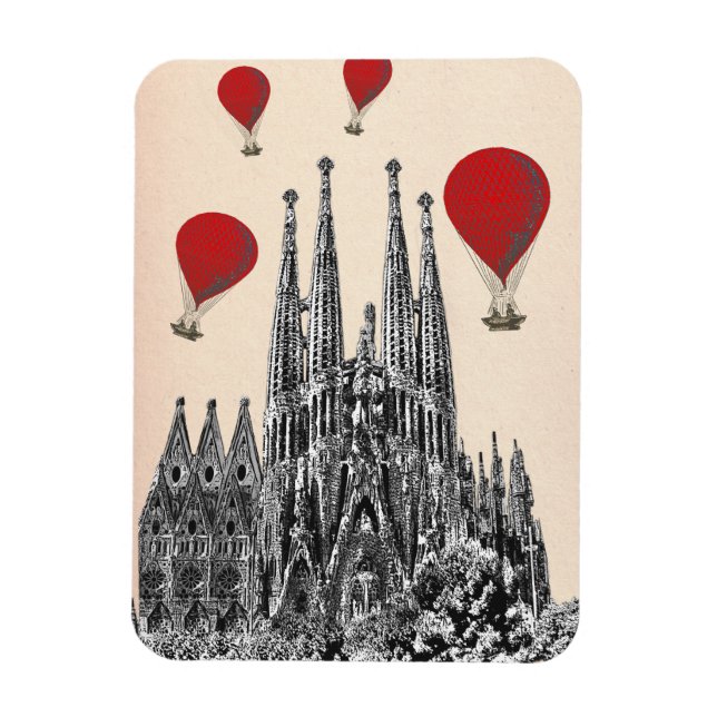 Íman Sagrada Família e Balões de Ar Quente Vermelho 2 (Vertical)