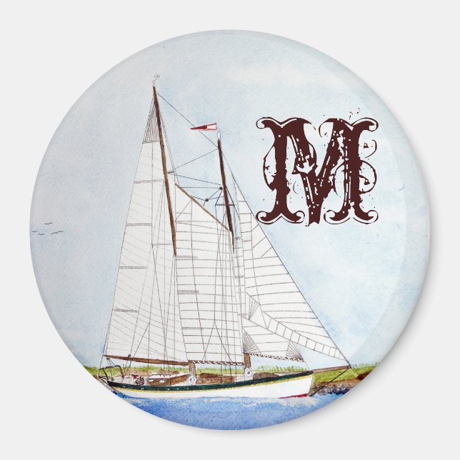 Íman Sail Boat Sail Ship Monograma Magnet (Frente)