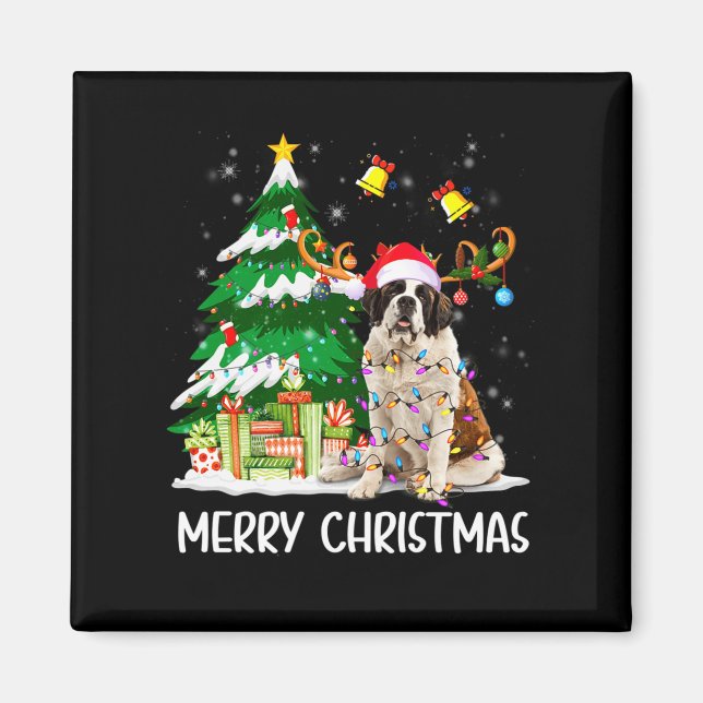 Íman Saint Bernard Christmas Lights Tree Santa Xmas Paj (Frente)