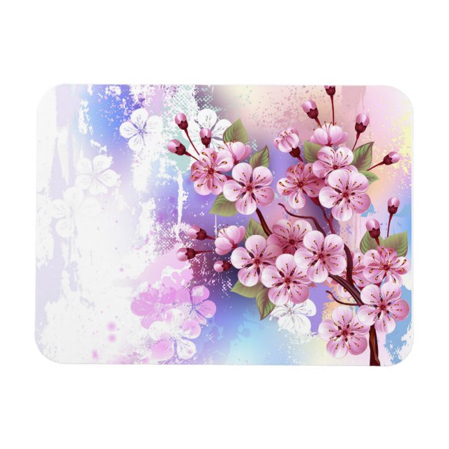 Íman Sakura rosa no fundo da pintura (Horizontal)