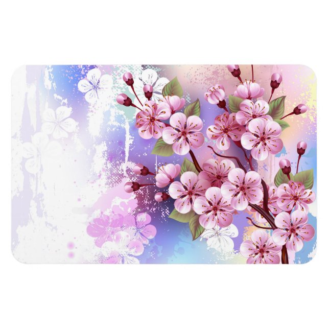 Íman Sakura rosa no fundo da pintura (Horizontal)