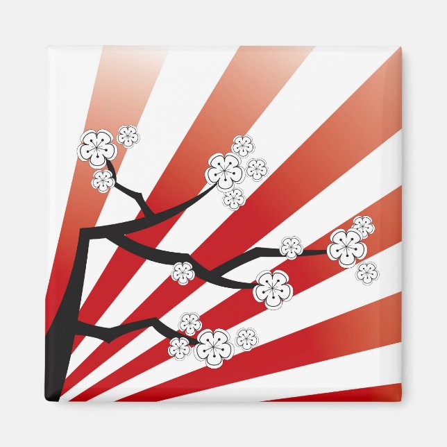 Íman Sakura Sunrise White Cherry Blossoms Flores Zen (Frente)