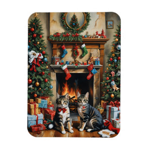 Íman Sala decorada festiva, lareira, gatos, vintage
