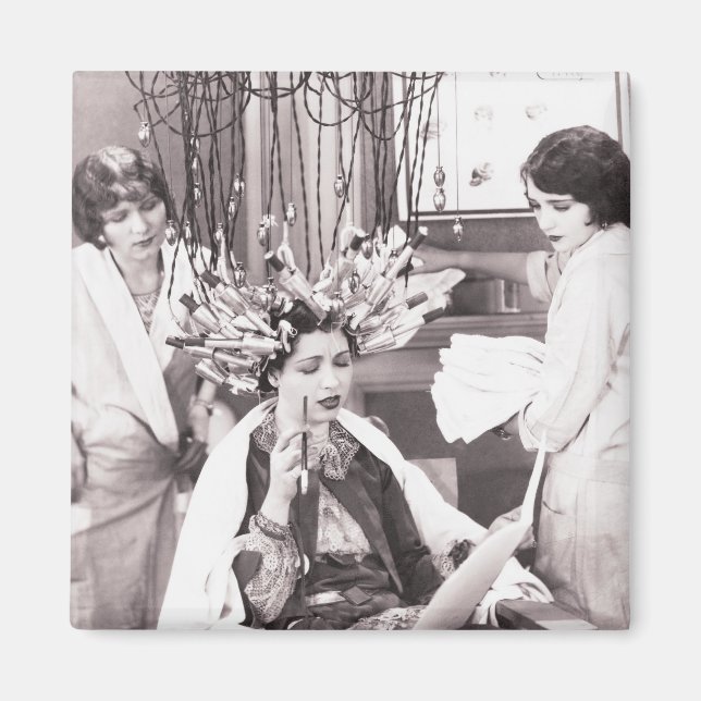 Íman Salão de Cabelo Retro Divertido (Frente)