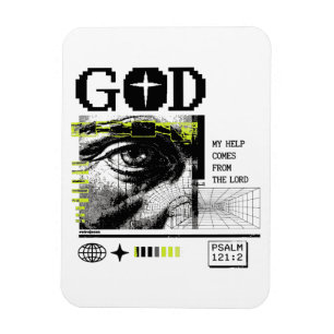 Íman Salmo 121:2 Neon Olho De Deus Em CRT Arte Glitch