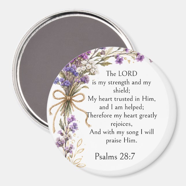 Íman Salmo 28:7 Versículo Bíblico, Arte Floral Roxo Lav (Front/Back)