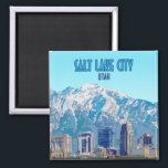Íman Salt Lake City, Utah, Centro Vintage<br><div class="desc">Mostre os edifícios de centros e montanhas em Salt Lake City,  Utah,  EUA em um ímã em sua casa como recordação de um dos maiores locais da América!</div>