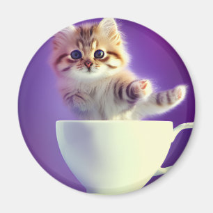 Íman Saltando Kitten em um teacup - ímã de gato