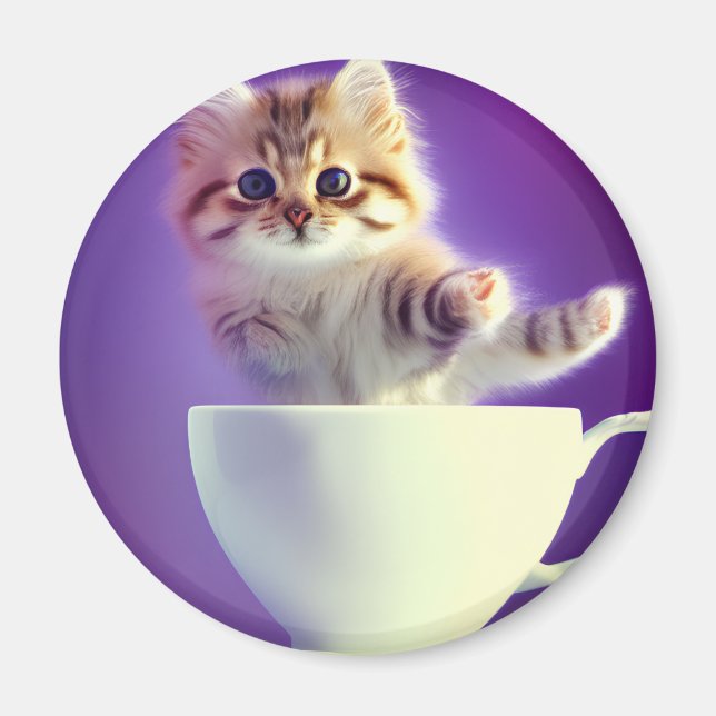 Íman Saltando Kitten em um teacup - ímã de gato (Frente)