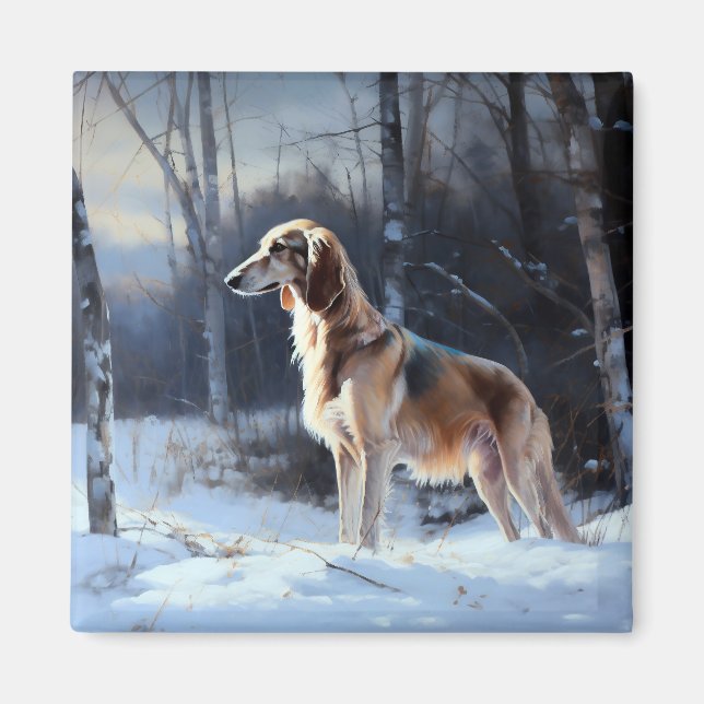 Íman Saluki Deixe-o nevar no Natal (Frente)