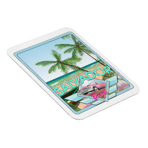 Íman Salvador Brasil vintage poster de viagens.