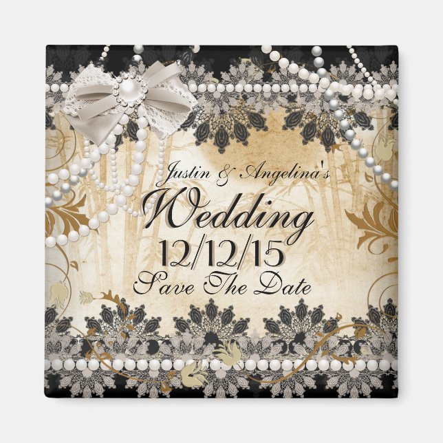 Íman Salvar a Data Casamento Preto Creme Bege (Frente)
