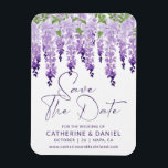 Íman Salvar A Data Casamento Wisteria Lilac Wisteria<br><div class="desc">Salve a data Wisteria Watercolor Wisteria Lilac Wedding A data Magnets apresenta flores elegantes de wisteria de aquarela em lilás macio, lavanda e roxo com folhas verdes em fundo branco com as informações Salvar a data abaixo. Personalize editando o texto nas caixas de texto fornecidas. Projetado para você por ©Evco...</div>