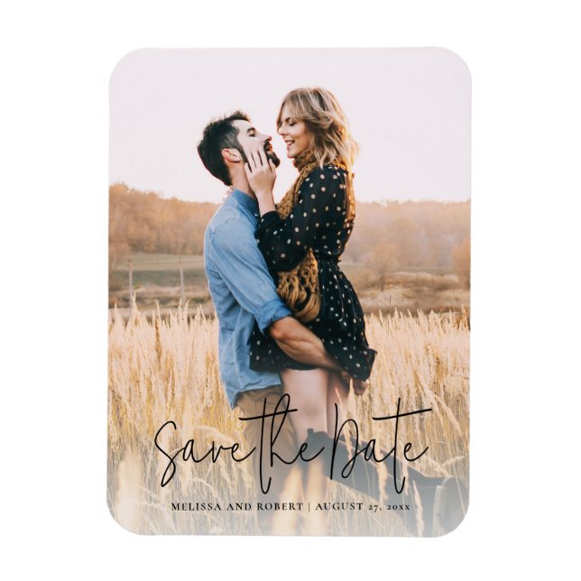 Íman Salvar a Data de Casamento com Foto em Letra Elega (Vertical)