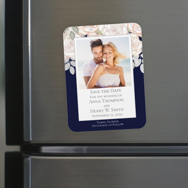 Íman Salvar a Data de Casamento Elegante Moderno Azul M (Criador carregado)