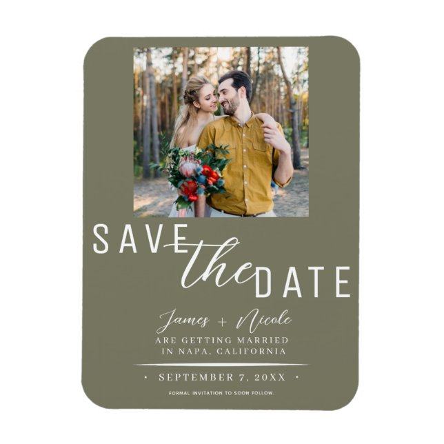 Íman Salvar a Data de Casamento em Verde Oliva com Foto (Vertical)