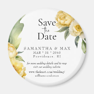 Íman Salvar a Data de Casamento Floral Redondo Amarelo