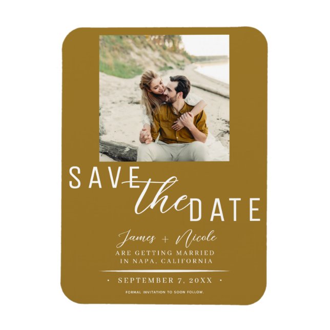 Íman Salvar a Data de Casamento Foto Bodas Rustic Gold (Vertical)