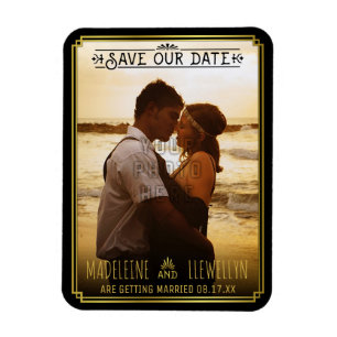 Íman Salvar a data Deco Dourado preto retro que Wedding