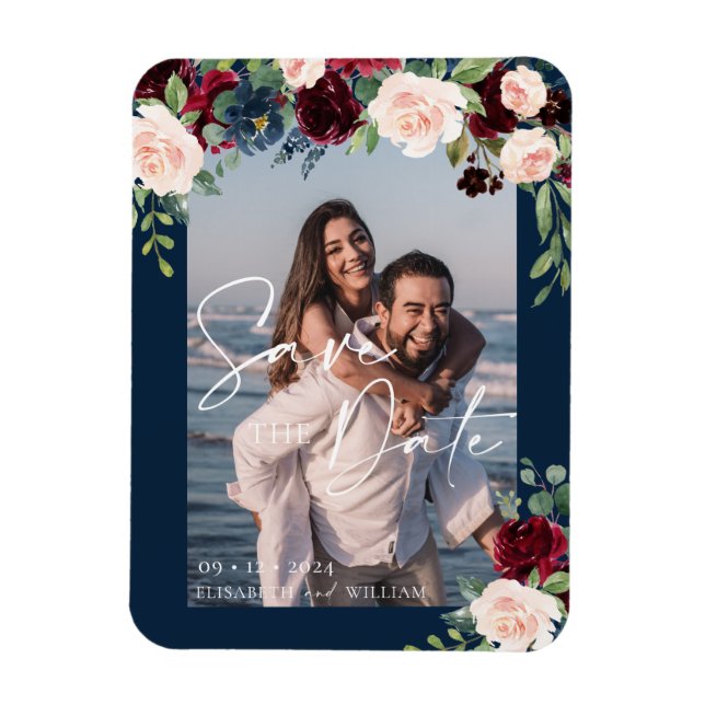 Íman Salvar a Data Foto Navy Burgundy e Blush (Vertical)