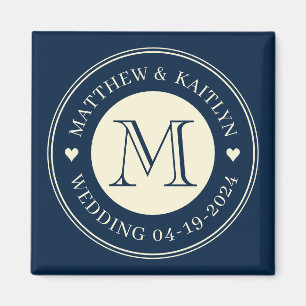 Íman Salvar a Data Monograma Coração Azul Mar Profundo