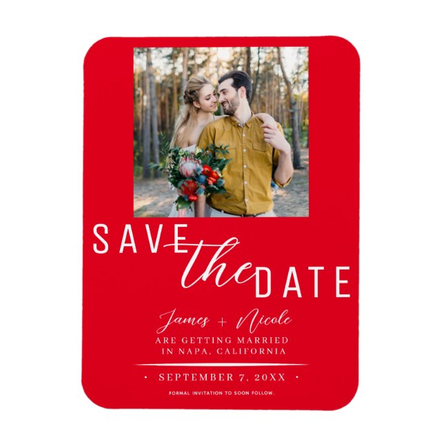 Íman Salvar Data Casamento Foto Vermelho (Vertical)