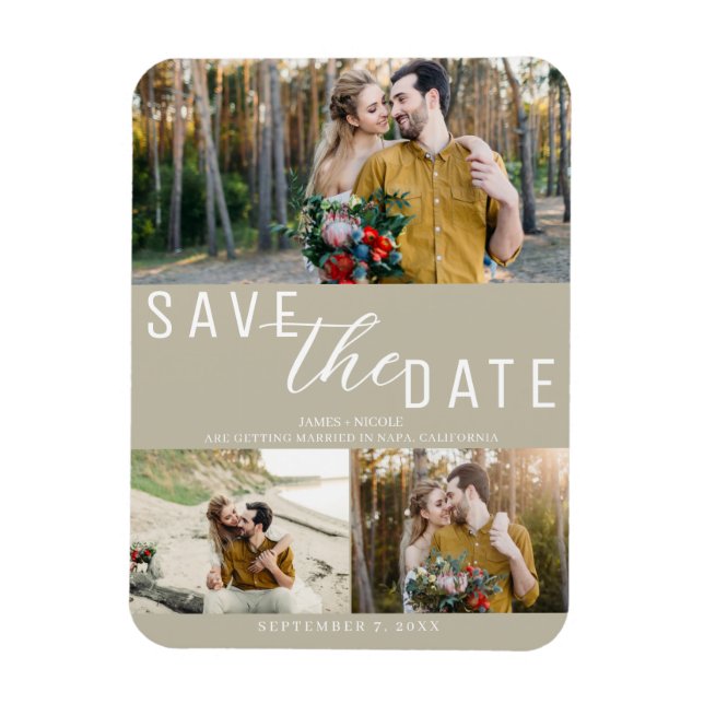 Íman Salvar data de casamento bege Tan 3 fotos (Vertical)